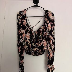 Free People Floral Cropped Long Sleeve Women's Top